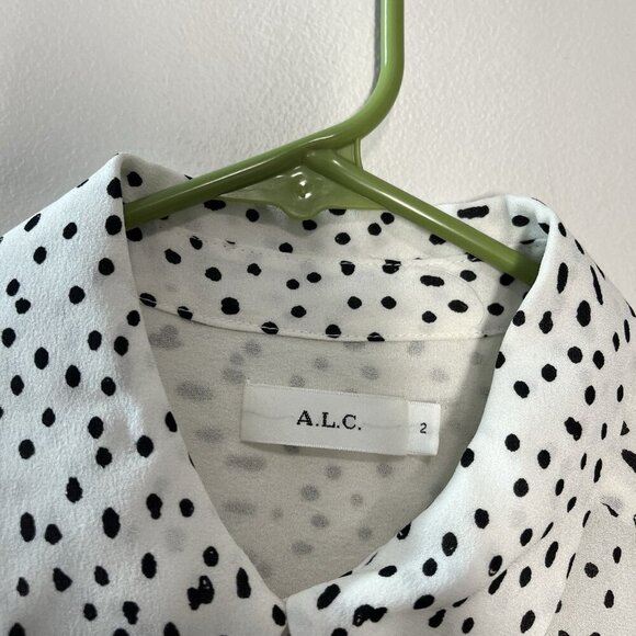 A.L.C.‎ White Dalmation Polka Dot Print Silk Blouse Size 2 - Picture 4 of 8